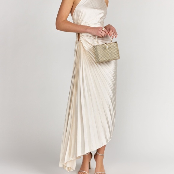 Dress Forum Olympia Asymmetrical Pleated Maxi Dress Size Small - Picture 1 of 14